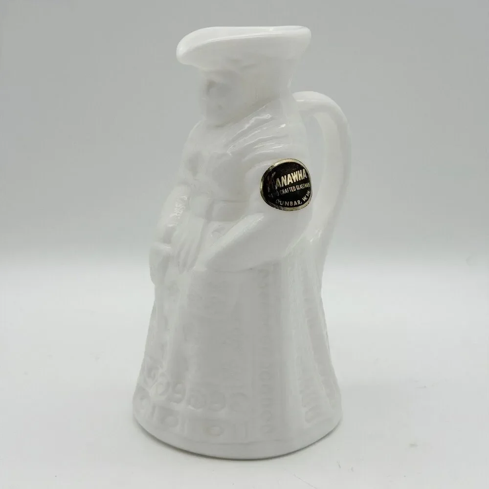 White Slag Milk Glass Figural Colonial Woman Creamer Syrup Pitcher Vintage USA